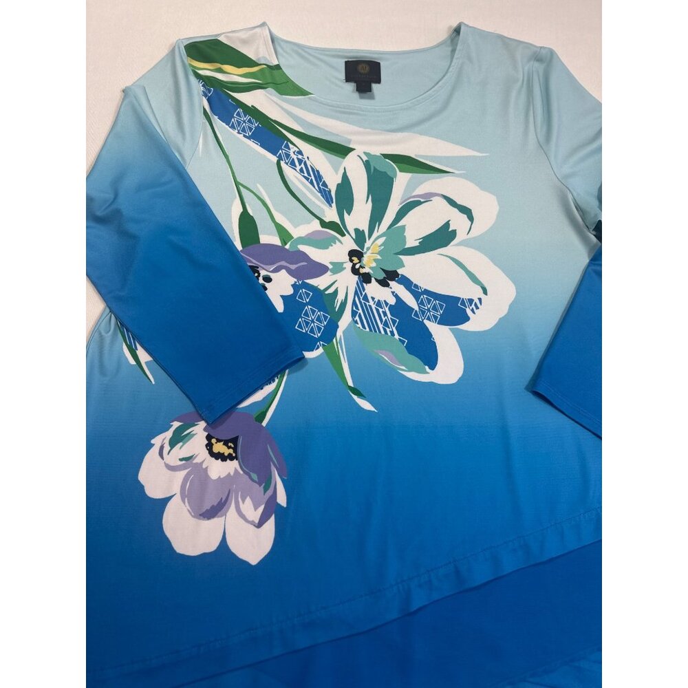 JM Collection Delight Ocean Turquoise Layered Tunic Floral Size M - Picture 6 of 6